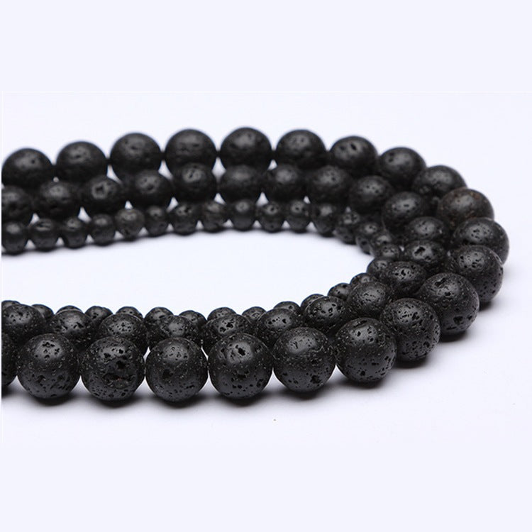 DIY Black Tourmaline Lava Stone Loose Round Beads