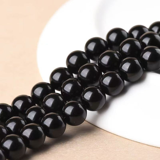 DIY Black Tourmaline Natural Round Beads