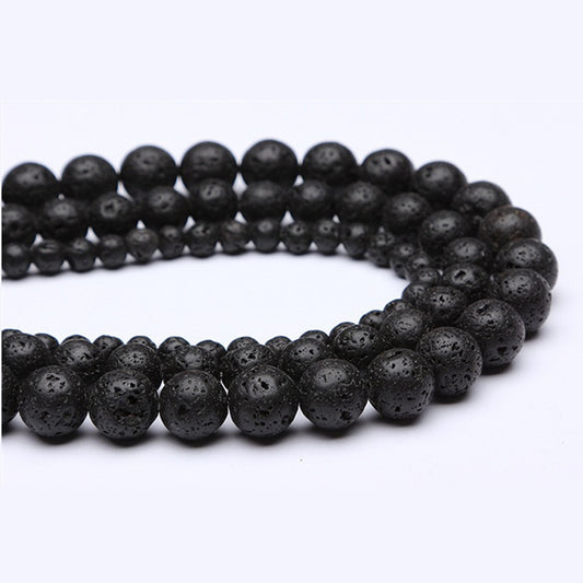 DIY Black Tourmaline Lava Stone Loose Round Beads