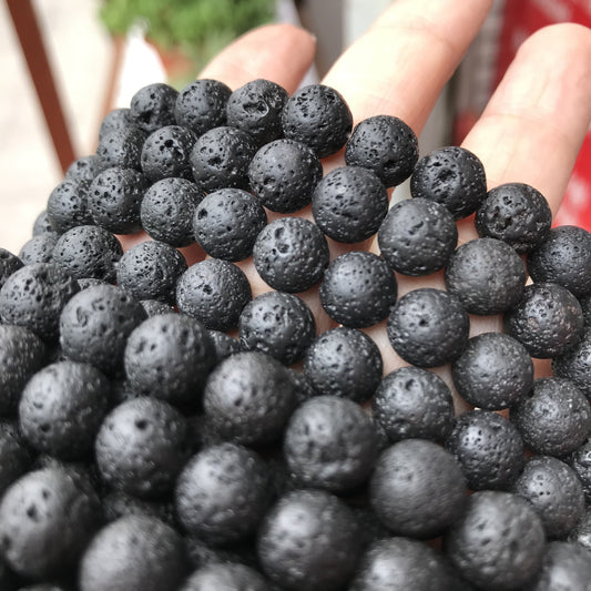 DIY Black Tourmaline Lava Stone Loose Round Beads